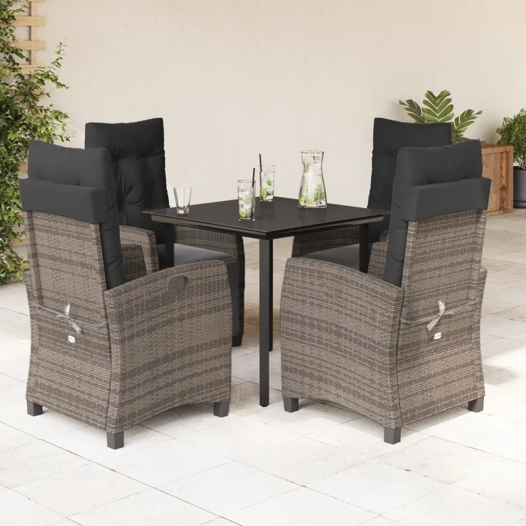 Set da Pranzo da Giardino 5 pz con Cuscini in Polyrattan Grigio 3212996