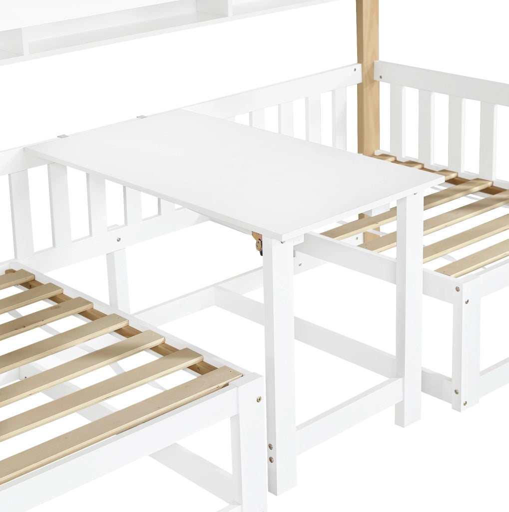 Letto a castello per bambini 90x200 cm con tavolo pieghevole e scala contenitore