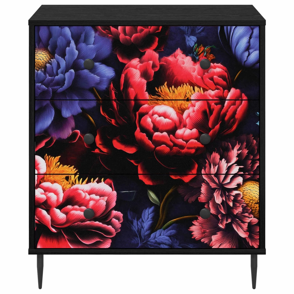 Cassettiera KIEL Stampa di peonia scura 66 x 36,5 x 76 cm 8007383