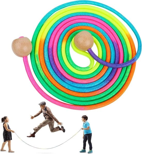 Tiro a spugna per più giocatori - 5 Metri - Bambini - Tiro a spugna per gruppi - Adulti - Regolabile - Manubrio di legno per pallone - 7 Colori - Arcobaleno