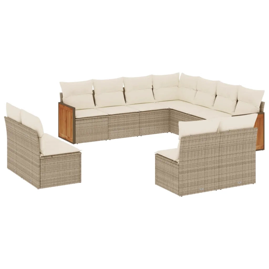 Set Divani da Giardino 11 pz con Cuscini Beige in Polyrattan 3227766