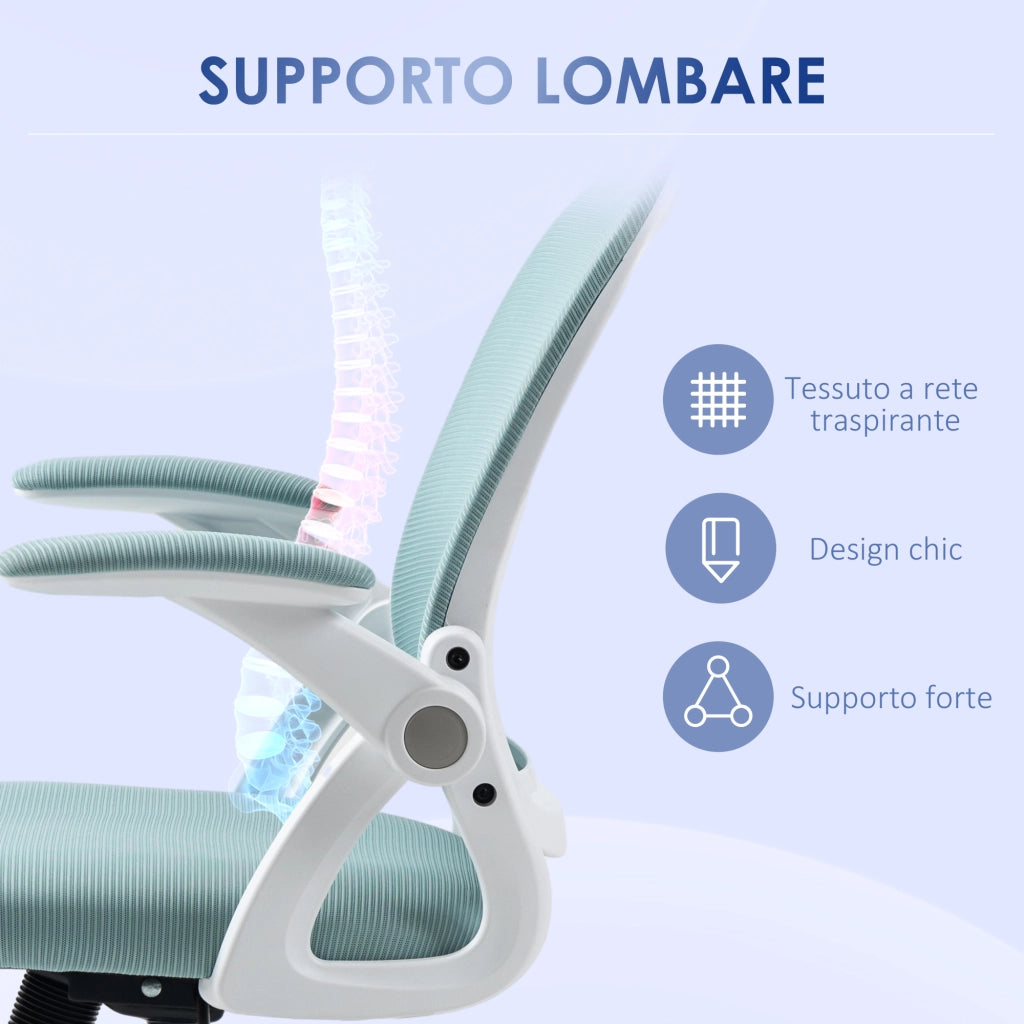 Sedia da Ufficio Ergonomica con Schienale a Rete e Altezza Regolabile, 65.5x61.5x88-97.5cm, Azzurro