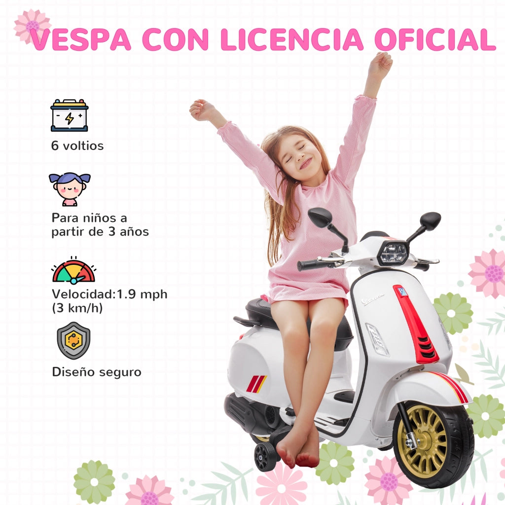 Moto Elettrica Bambini 3 Anni ¨C zephmum ¨C Bianco LED Radio FM 3 km/h 35kg