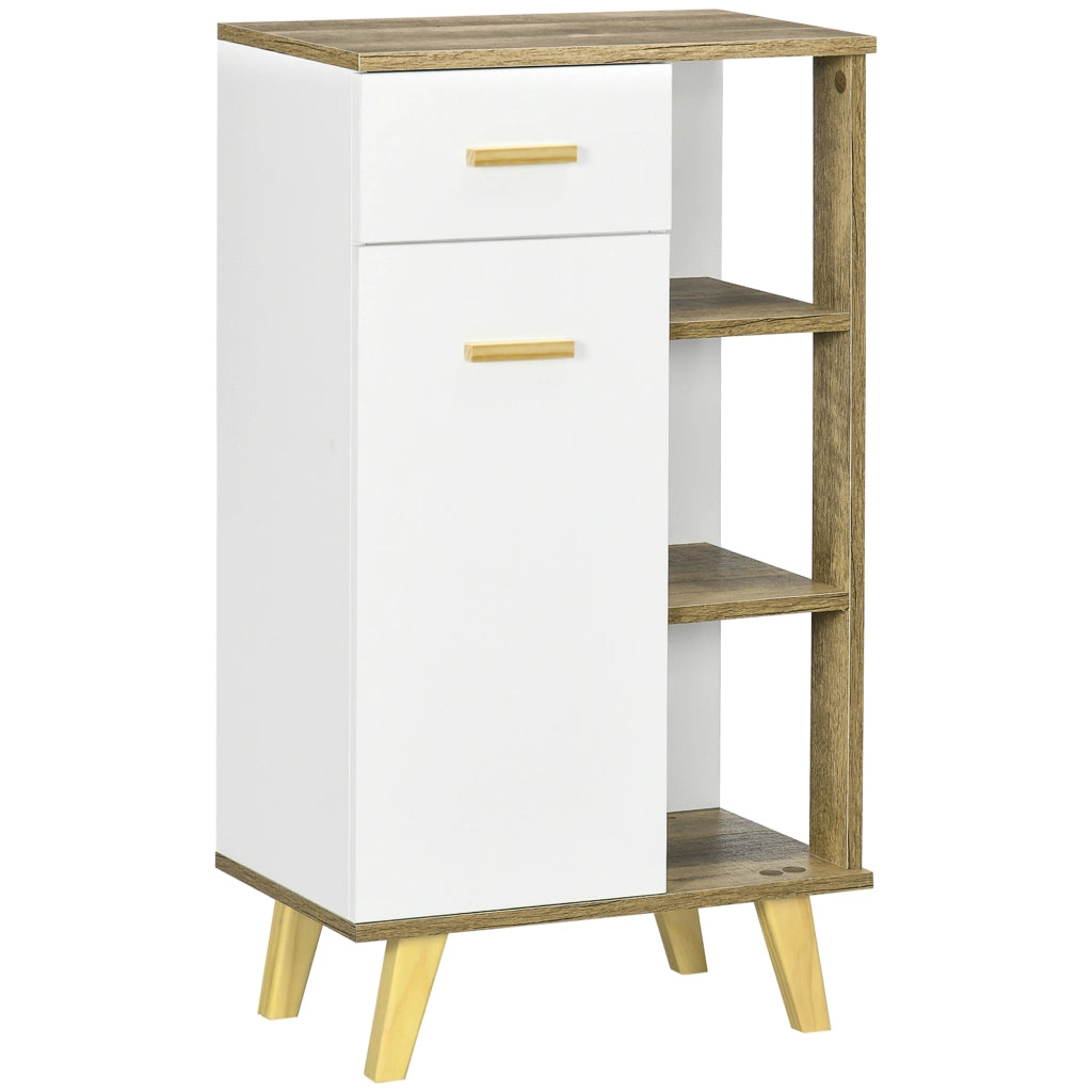Mobile Bagno Moderno con Armadietto, Cassetto e Ripiani in Legno, 50x30x89cm, Bianco