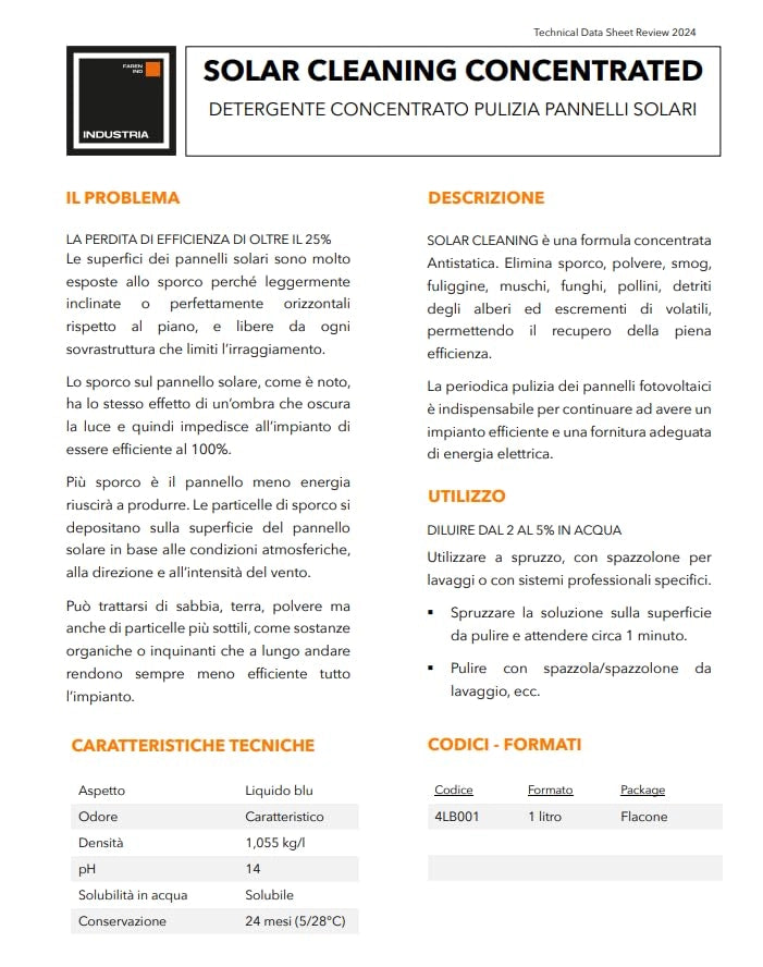 Detergente Pannelli Solari Solar Cleaning Faren 1 L 2 Pezzi
