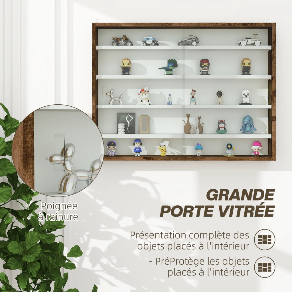 Libreria a muro con 5 ripiani regolabili e 2 ante scorrevoli ¨C zephmum ¨C 80x9.5x60 cm marrone