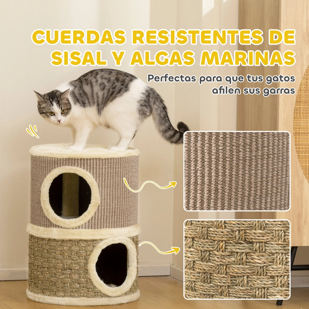 Tiragraffi per Gatti a 2 Livelli con Cuscino ¨C Zephmum ¨C Caqui e Marrone 49 cm