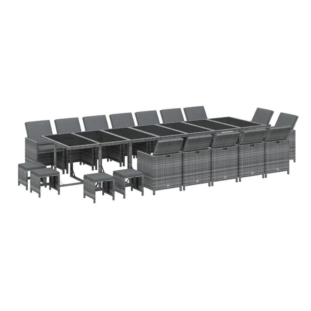 Set da Pranzo per Giardino 19 pz con Cuscini Polyrattan Grigio 3095646