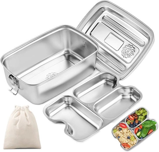 Contenitore per snack in acciaio inossidabile 2000ml con compartimenti e gomma adesiva, BPA libero, box per bento milieuvole per adulti e bambini