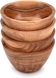 Set di Piatti in Legno di Acacia - Ideali per i Pasti - 4 Pezzi - Colore Naturale - Legno di Acacia - 11,43 cm