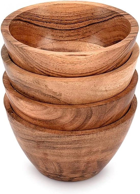 Set di Piatti in Legno di Acacia - Ideali per i Pasti - 4 Pezzi - Colore Naturale - Legno di Acacia - 11,43 cm