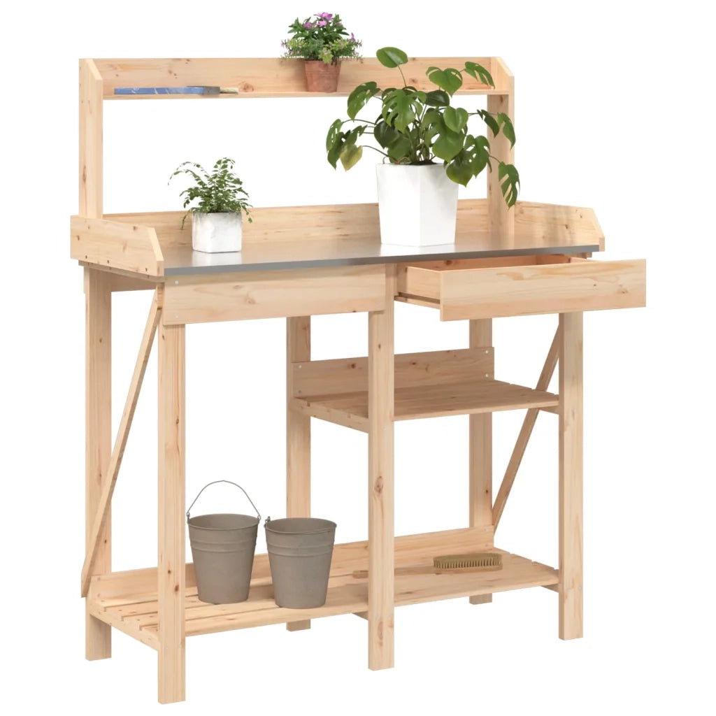 Panca porta Vasi con Ripiani in Legno Massello di Abete CFW6613424