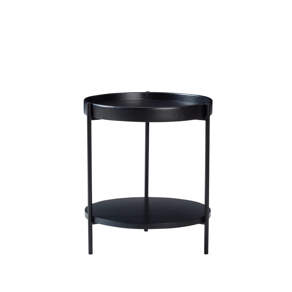 TAVOLINO DA CAFFÈ rotondo a 2 ripiani Ø69x38 cm nero in legno massello e MDF