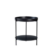TAVOLINO DA CAFFÈ rotondo a 2 ripiani Ø69x38 cm nero in legno massello e MDF