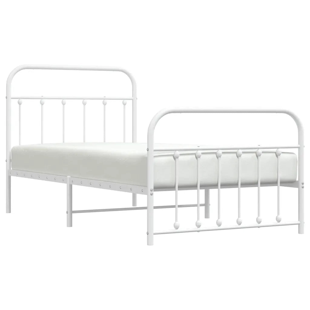 Giroletto con Testiera e Pediera-Struttura Letto Metallo Bianco 100x190 cm 621300