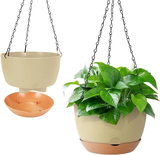 Insalata di 2 Vasi da Piante Sospesi Ø 20cm con Attaccapanni - Porta Piante per Interni ed Esterni - Verde - Vaso da Piante essenziale - Vasi da Piante Sospesi con Attaccapanni - Interni ed Esterni - Verde 20cm