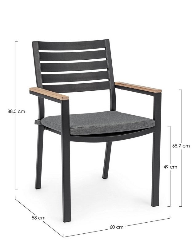Sedia da Esterno Giardino Nera in Metallo Legno Tessuto Moderna Belmar 2 Pz