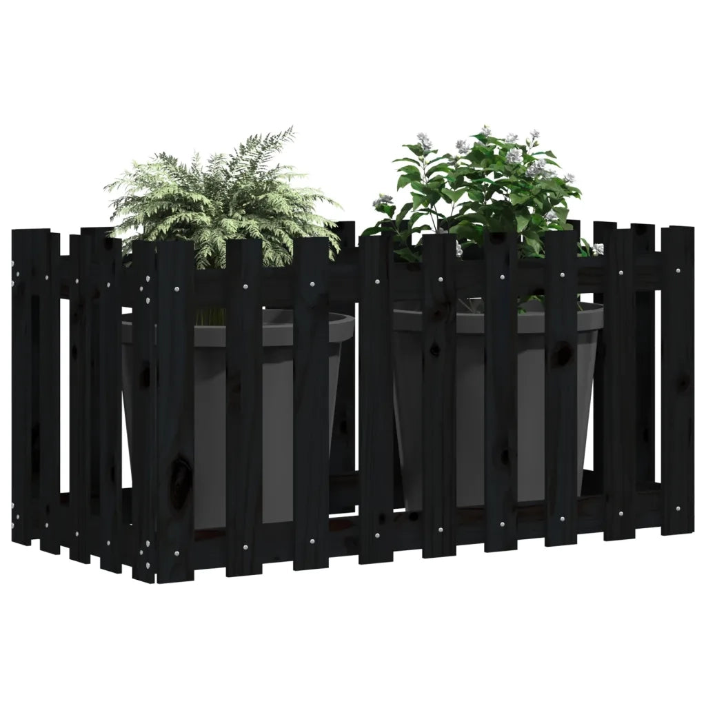 Fioriera Giardino a Recinzione Nera 100x50x50cm Massello Pino 832479