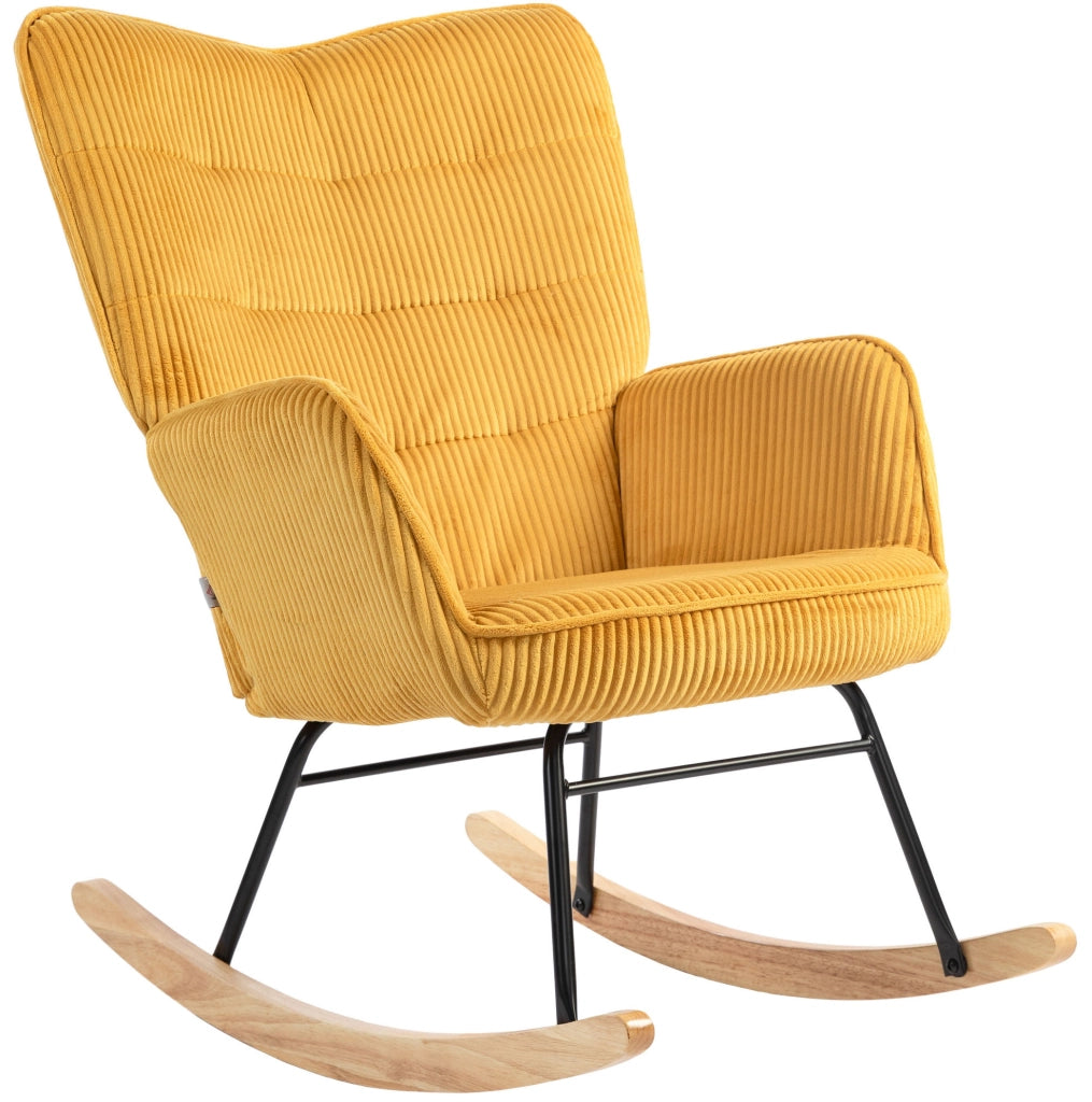 Poltrona a dondolo 98x71x101 cm con schienale trapuntato in velluto a coste; acciaio giallo
