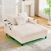 POLTRONA Relax Oversize 142x128x85 cm Corduroy Beige con LED, USB e portabicchiere