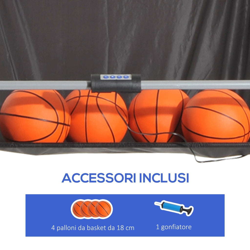 Canestri Basket con Tabellone LED 205x110x205 cm 4 Palloni e 8 Modalità di Gioco Bianco e Nero