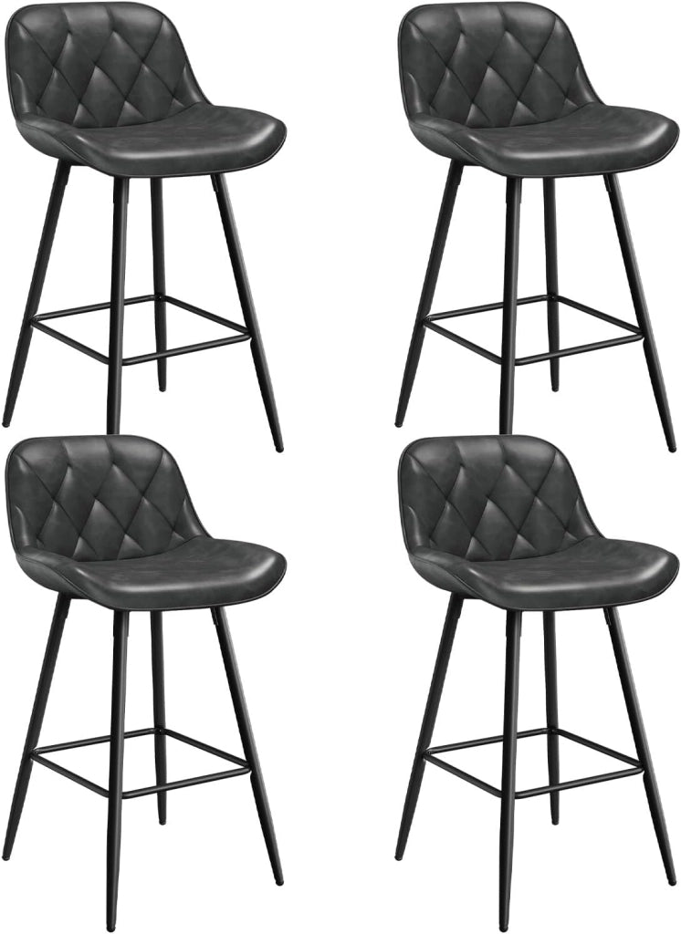 Sgabelli cucina, Sgabelli Bar con Schienale Sedia da Cucina con Poggiapiedi Sgabello Alto Imbottito Sedia in PU vintage con Gambe in Metallo per Bistrot Pub Sala da Pranzo, Antracite