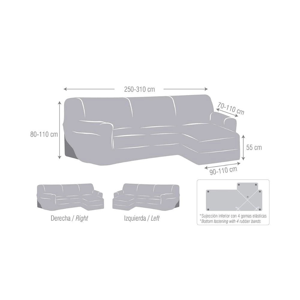 Copridivano penisola destra grigio Troya elastico 250-310 bracciolo lungo