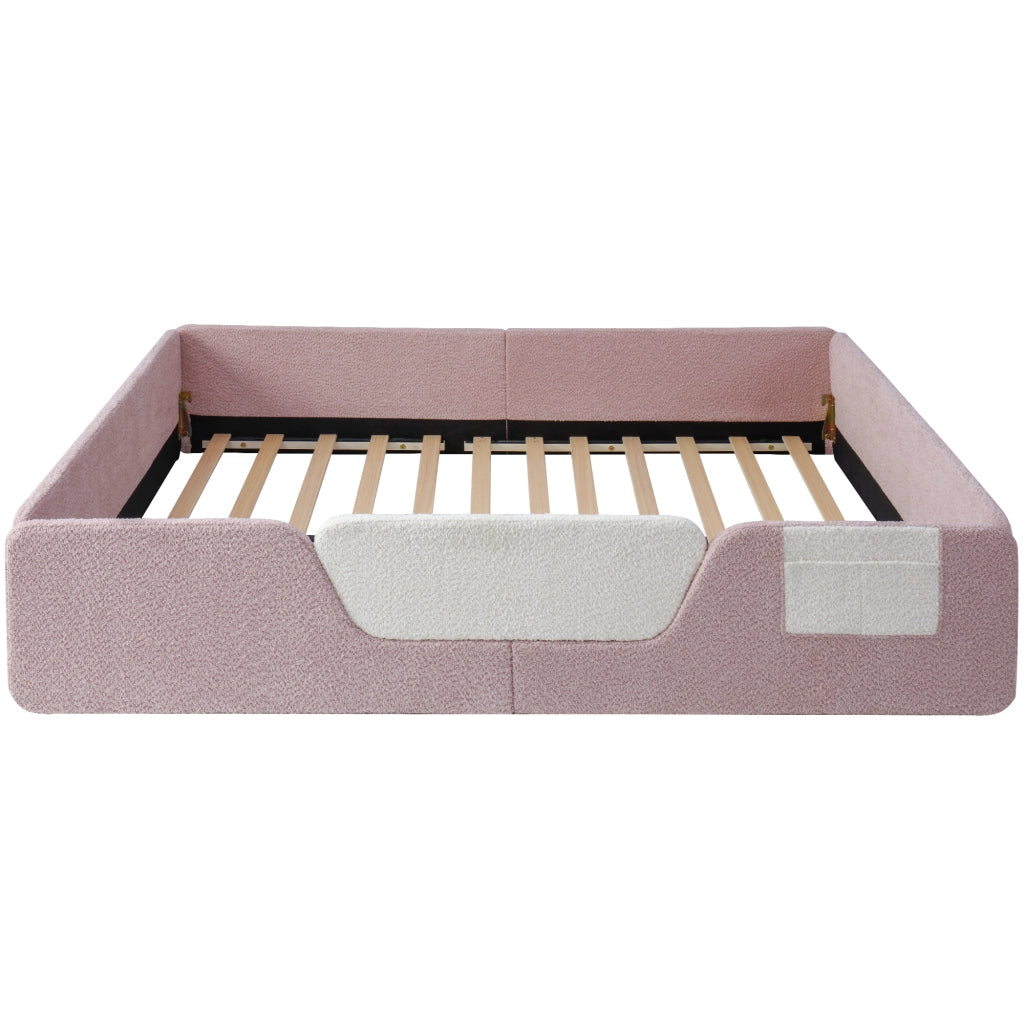 Letto Imbottito in Velluto ¨C MINIMAL ¨C 140x190, Rosa, con Sponde Rimovibili