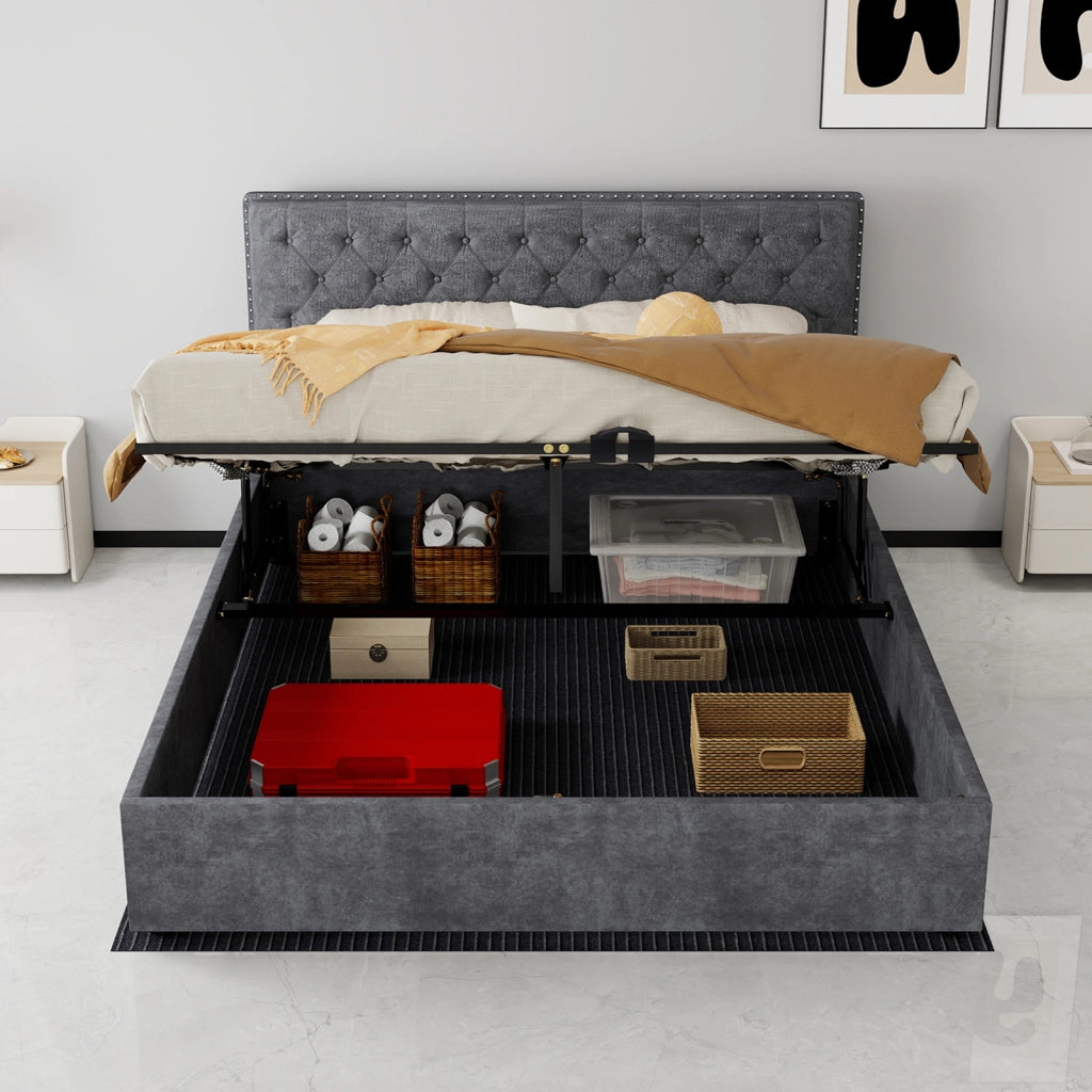 Letto imbottito moderno con testiera morbida, 160x200 cm, grigio