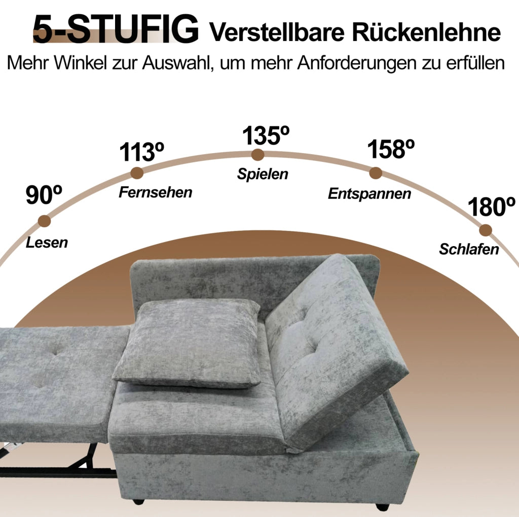 Divano letto 3 in 1 grigio con schienale regolabile