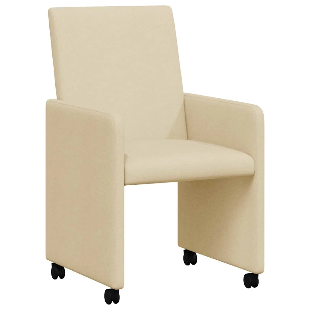 Sedie da Pranzo con Ruote 2 pcs Crema 57 x 66 x 94 cm Tessuto