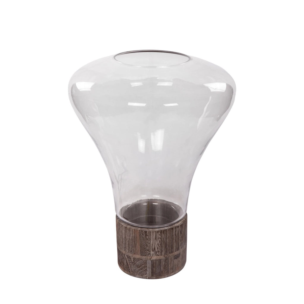Lanterna portacandele Eris 197 in vetro trasparente e base MDF grigio-scuro