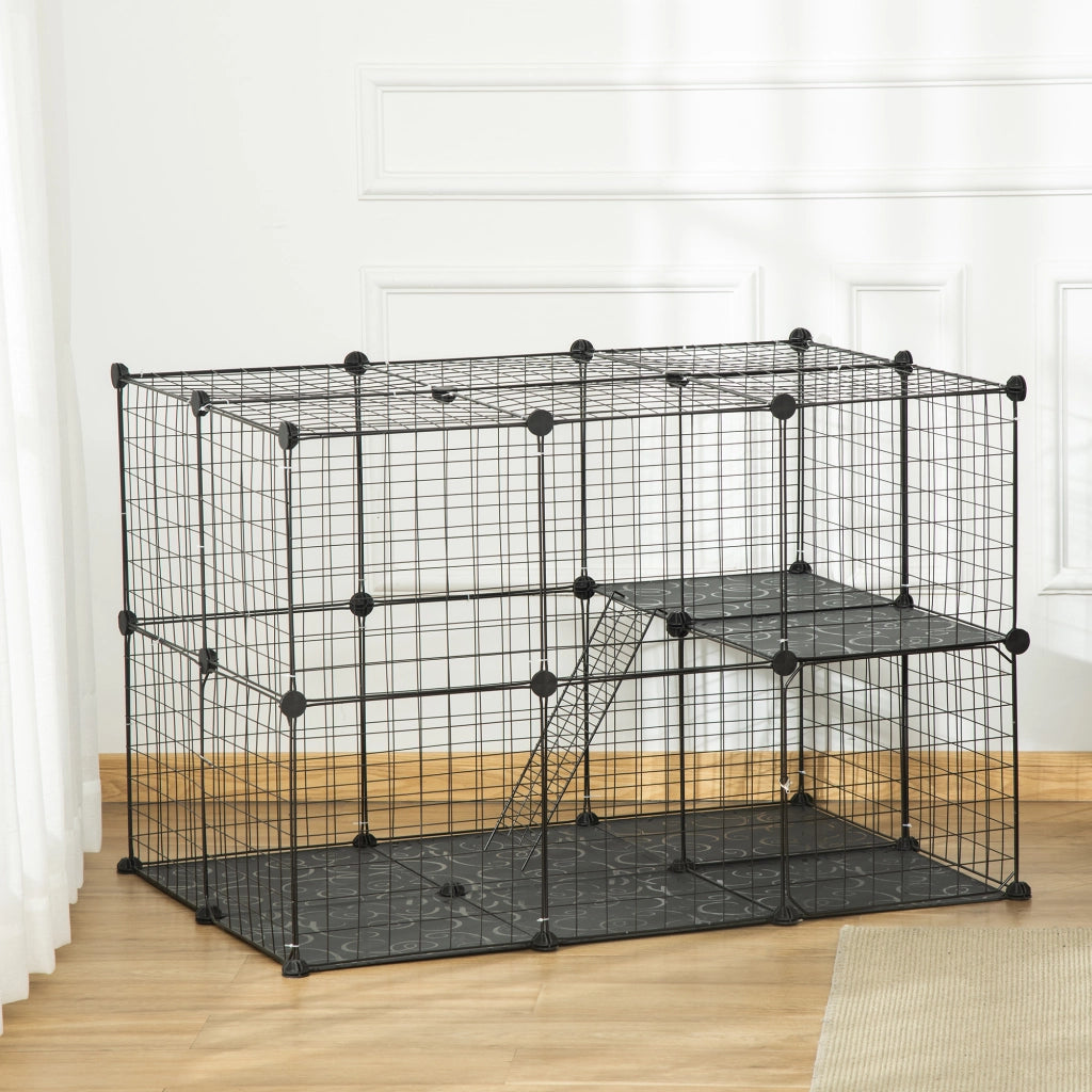 Gabbia per Animali 3 Livelli con Rampas ¨C Minimal ¨C 70x70x105 cm Nero