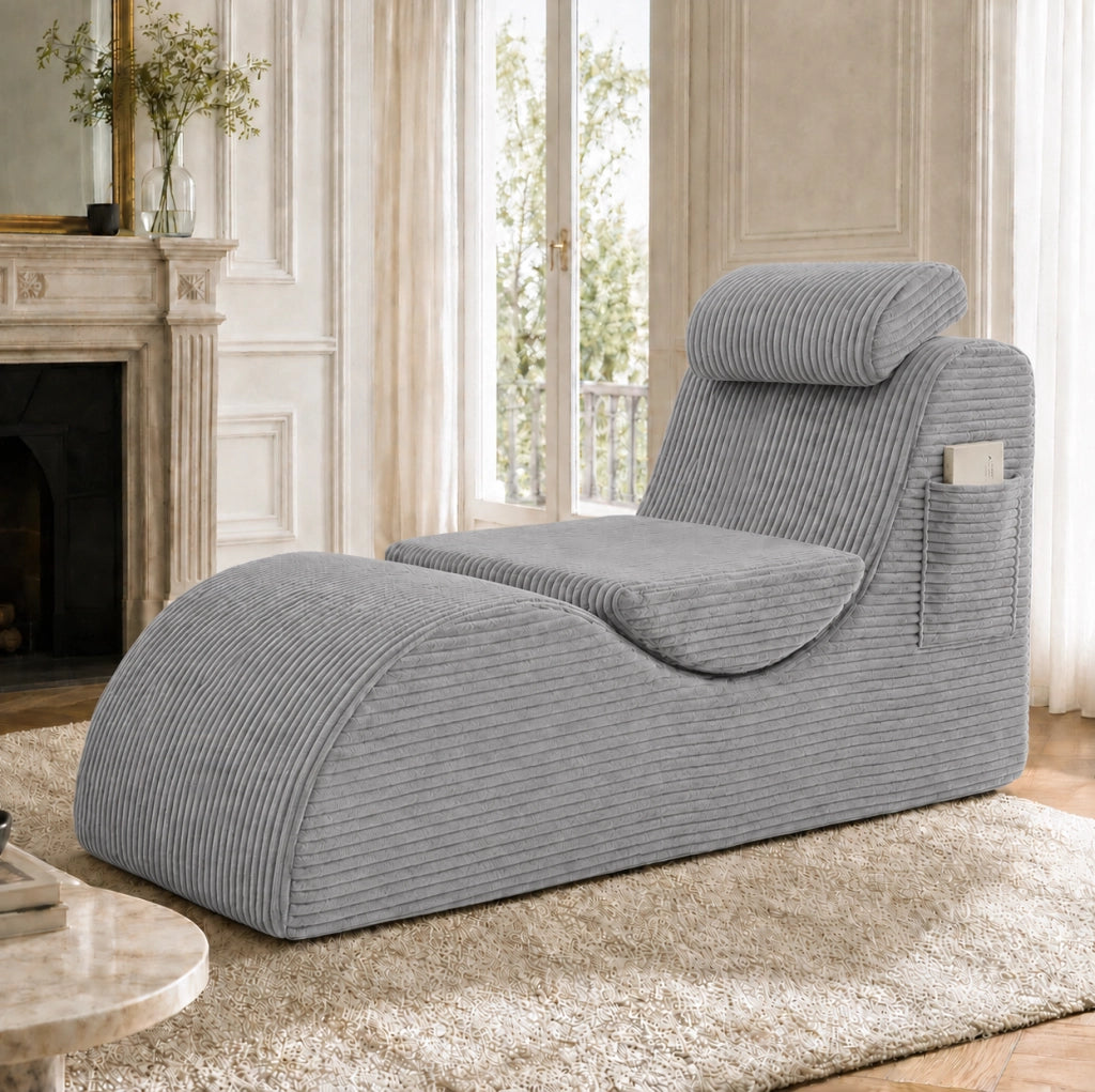 Poltrona relax ergonomica in velluto a coste grigio chiaro