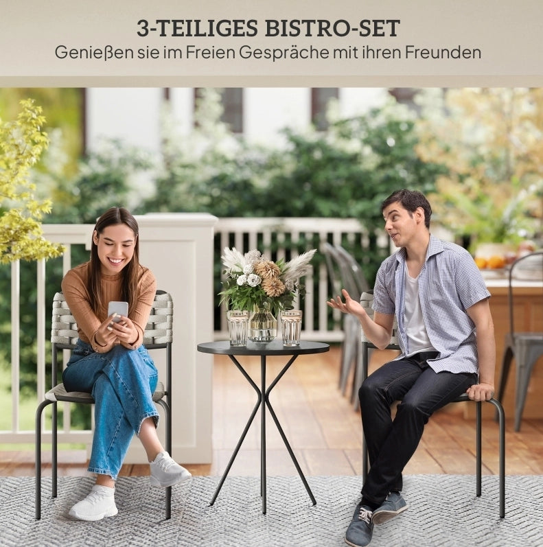 Set bistrot da esterno 3 pezzi con 2 sedie impilabili e tavolo; grigio