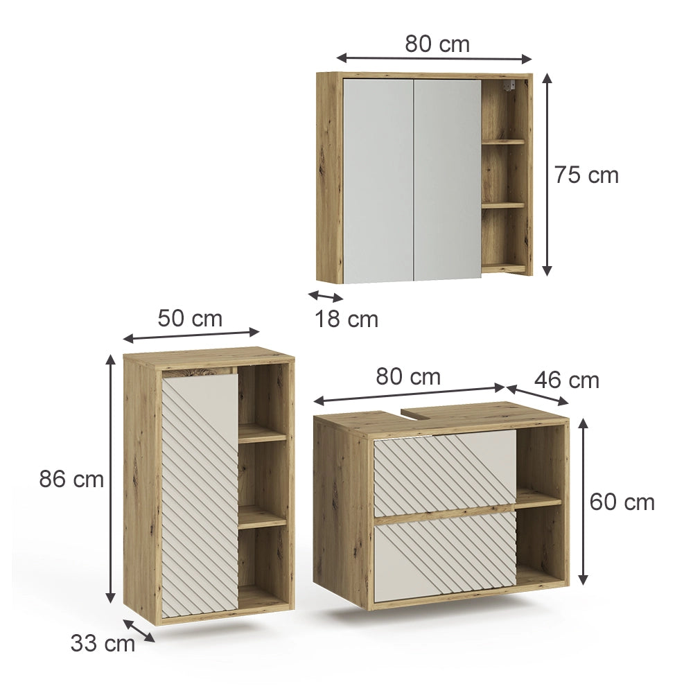 Set mobili bagno Viola Rovere artigianale 3 parti Vicco