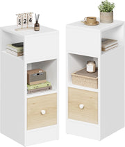 Set di 2 Comodino Stretto, Comodino con 2 Scomparti a Giorno e Cassetto, Tavolino da Notte 25x30x66cm, Mobile Salvaspazio per Camera da Letto, Soggiorno, in Truciolato, Rovere, 0011CTG-2