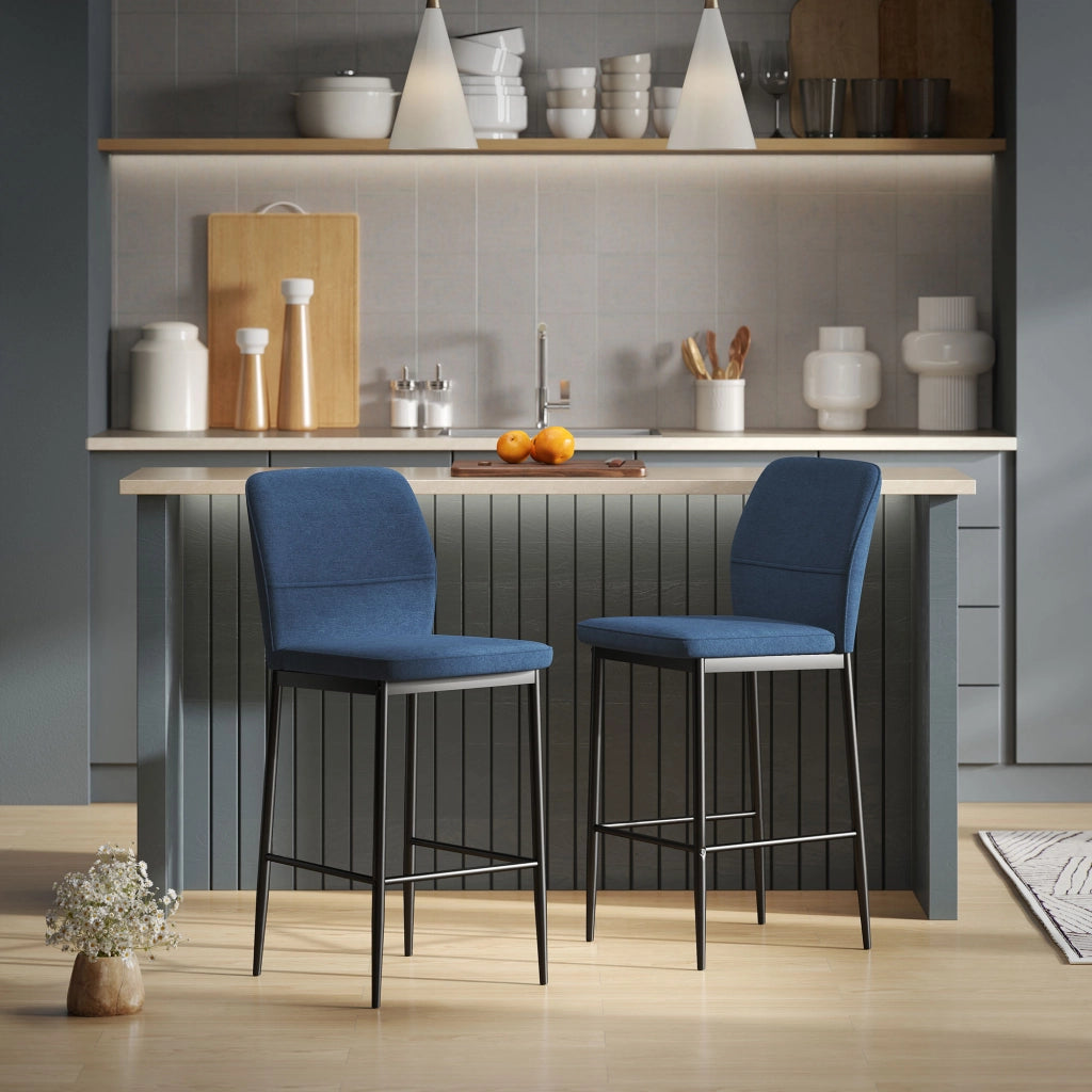 Set di 2 sgabelli alti con rivestimento in velluto e gambe in acciaio ¨C zephmum ¨C 41x52x97 cm blu