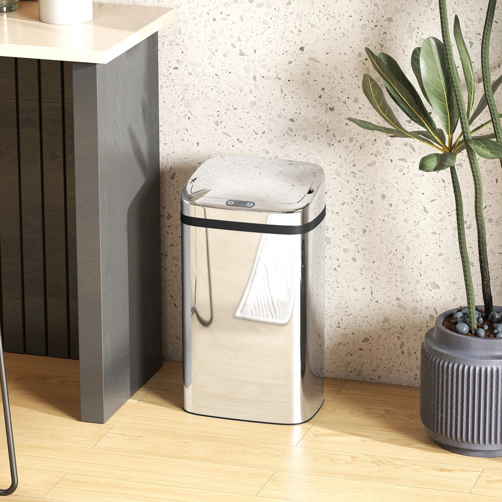 Bidone per Rifiuti da 30L con Sensore per Apertura e Chiusura Automatica 33x25x57,5 cm in ABS PP e Acciaio Argento