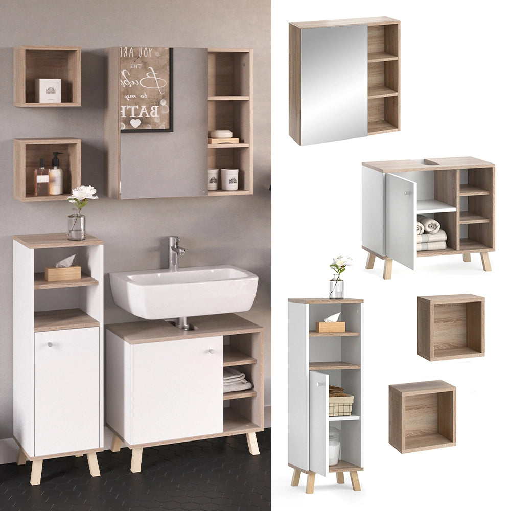 Vicco Set mobili bagno Bianco 4 parti, con armadio midi