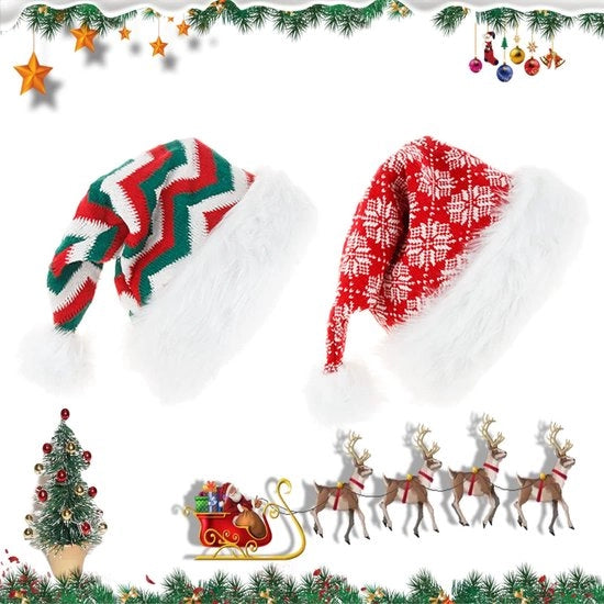 Cappello di Plush per Natale 2 Pezzi - Tessuto a Maglia - Caldo/Dolce - Per Bambini/Adulti - Natale/Capodanno - Dimensioni 45x32cm - Cappello di Natale
