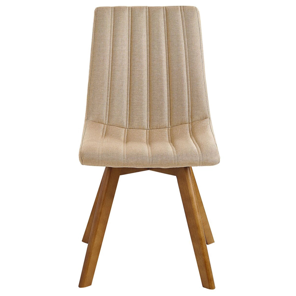 Set di 2 sedie Tessuto poliestere beige sabbia Gambe in legno massello scuro Imbottitura verticale Schienale curvo