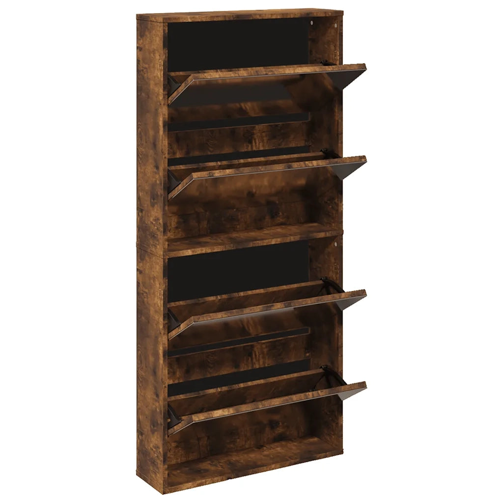 Scarpiera con Specchio a 4 Livelli Rovere Fumo 63x17x134 cm
