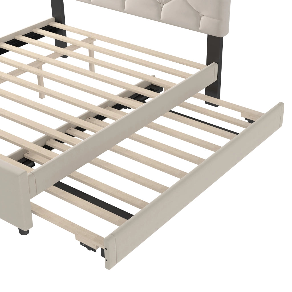 Letto Estraibile 140x200 cm; con Rete; reversibile in Velluto e MDF - Beige