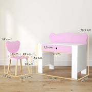 Set scrivania e sedia per bambini con cassetto e schienale a forma di orso, rosa