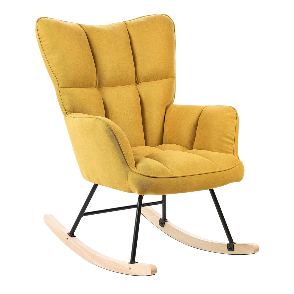 Sedia a dondolo Giallo Tessuto poliestere Rivestimento Gambe di legno Moderna