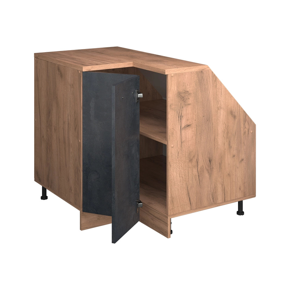 Mobile cucina angolare per sottotetto R-Line Calce nera/Rovere dorato 75.6 cm con 1 porta, carcassa dell’armadio profondità 60 cm Vicco