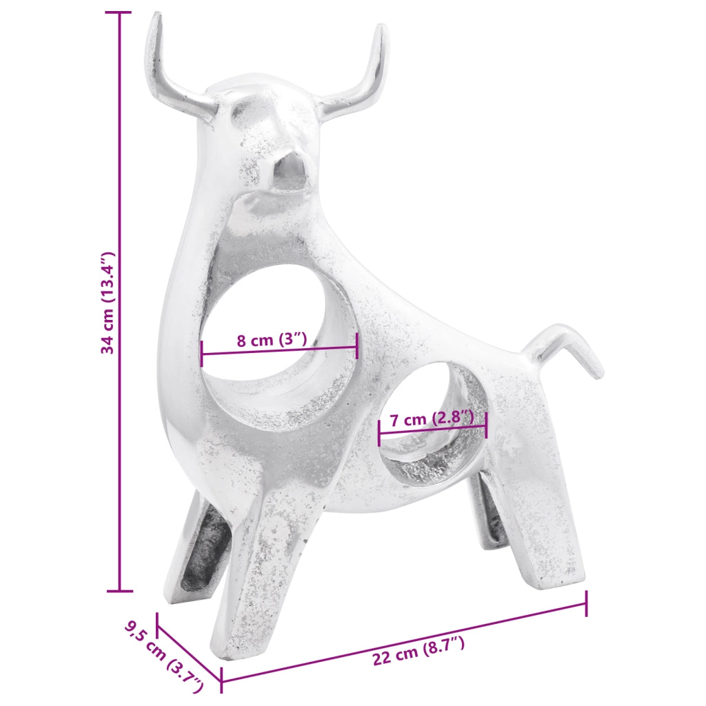 Scultura di toro  Argento 22x9,5x34 cm Alluminio