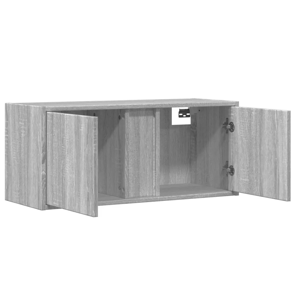 Mobile TV a Parete con Luci LED Grigio Sonoma 80x31x35 cm