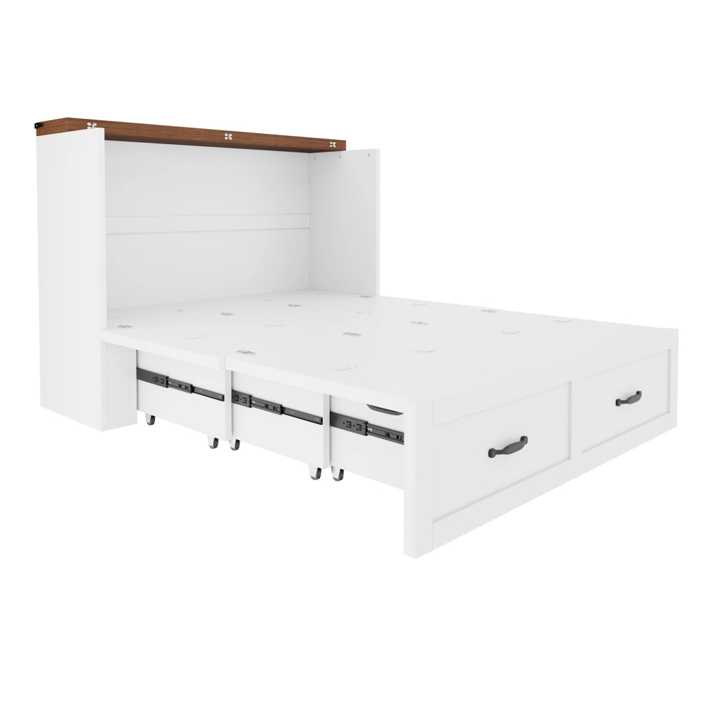 Letto a scomparsa 140 × 200 cm con presa standard UE, ruote silenziose, senza materasso, legno e metallo, bianco